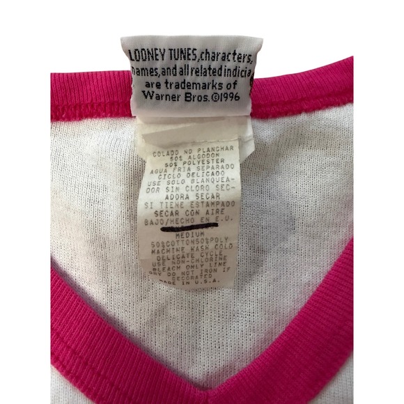 Vintage 1997 Tweety Bird Tank Top Women's Medium Y2K Looney Tunes Pink Trim - Picture 4 of 6